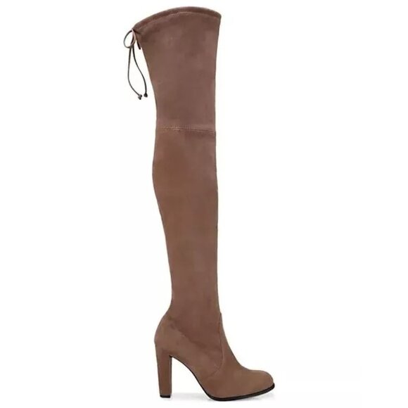 $1050 Stuart Weitzman Highland over the knee boot SUEDE TAUPE block 8.5 (PB38) - Picture 1 of 8